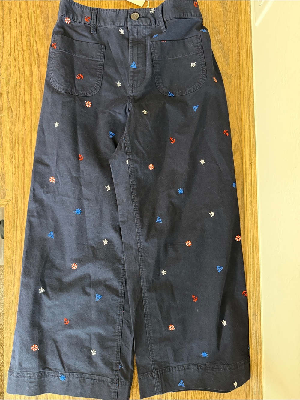 NWT Free Assembly Wide Leg Nautical Embroidered Navy Pants